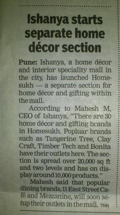 Times of India   -  Bonita opens store in Home Sukh – Ishanya